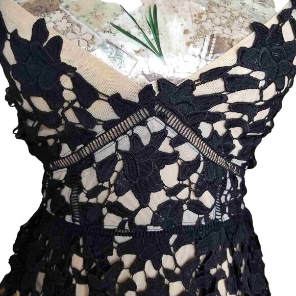 Francesca's Spaghetti Strap Crochet Lace Sheer Little Black Dress Mini - Picture 3 of 11